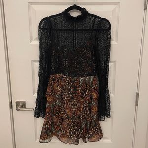 BCBG Black Lace and Floral Mini Dress